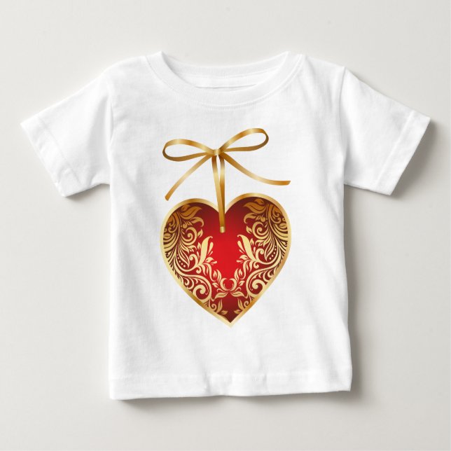 T-shirt Pour Bébé Red Damask Heart (Devant)
