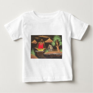 T-shirt Pour Bébé Red Sailboat Paysage peinture à l'huile Imprimer