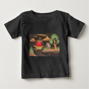 T-shirt Pour Bébé Red Sailboat Paysage peinture à l'huile Imprimer