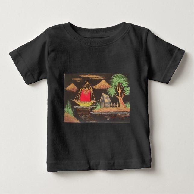T-shirt Pour Bébé Red Sailboat Paysage peinture à l'huile Imprimer (Devant)