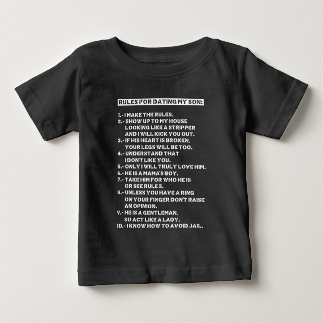 T-shirt Pour Bébé Règles pour sortir avec mon fils (Devant)