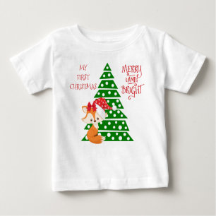 T-shirt Pour Bébé Renard adorable et arbre de Noël