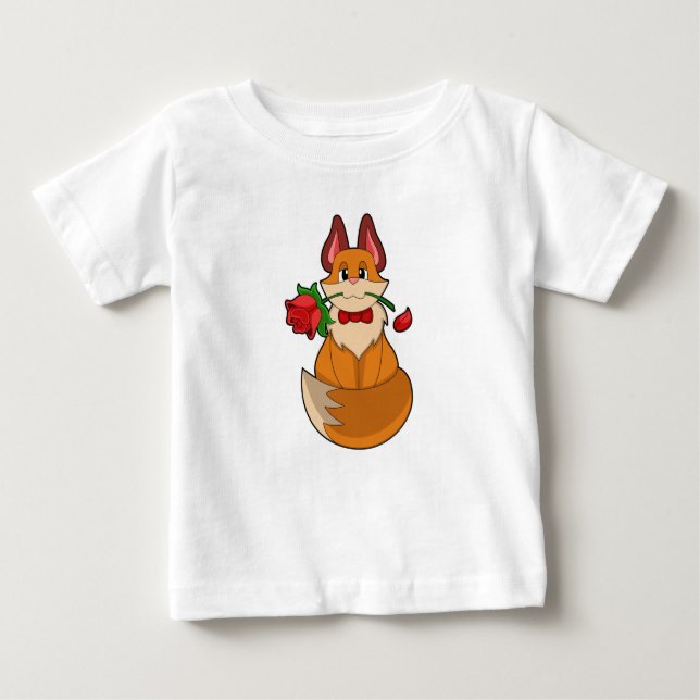 T-shirt Pour Bébé Renard avec fleur Rose (Devant)