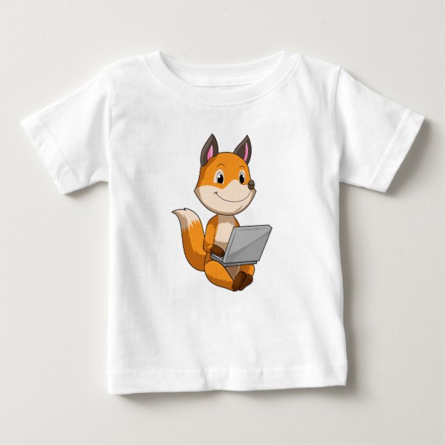 T-shirt Pour Bébé Renard avec ordinateur portable (Devant)