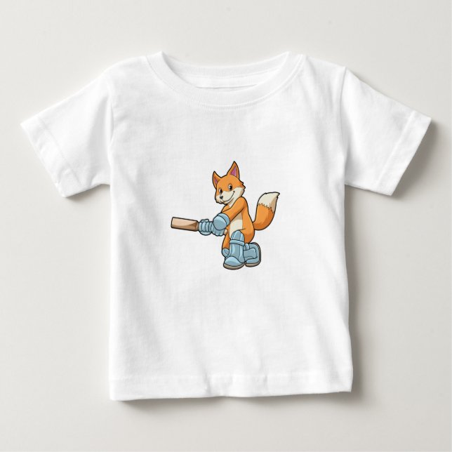 T-shirt Pour Bébé Renard comme batteur avec chauve-souris de cricket (Devant)