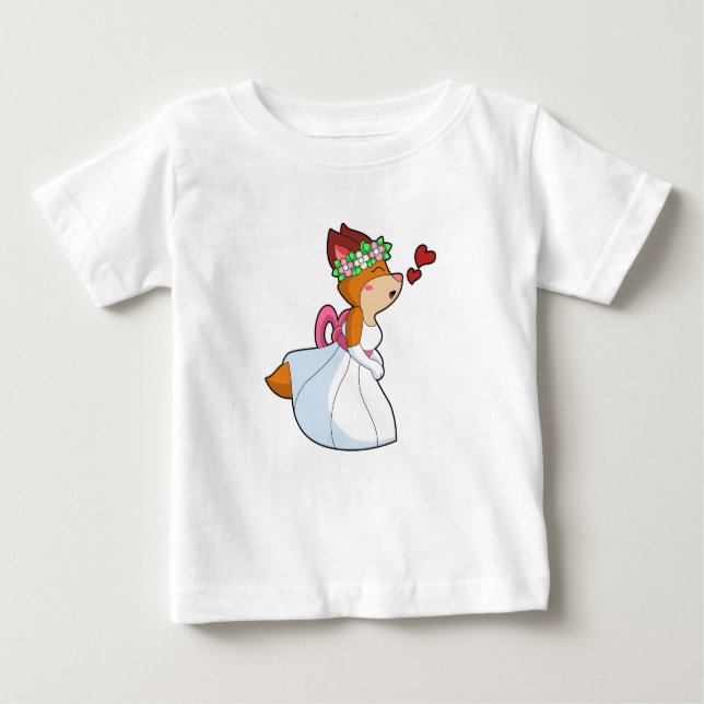 T-shirt Pour Bébé Renard comme mariée avec robe Mariage & Flower wre (Devant)