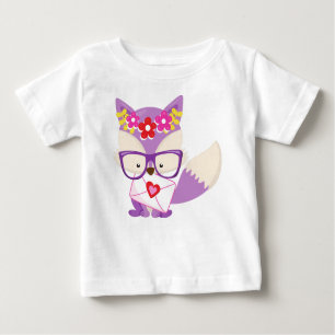 T-shirt Pour Bébé Renard de Saint Valentin, Renard pourpre, Lunettes