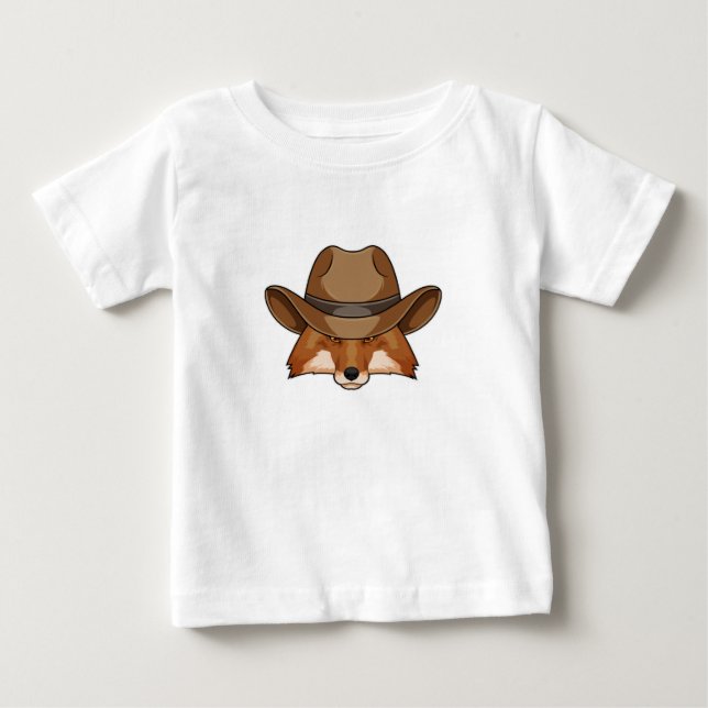 T-shirt Pour Bébé Renard en cowboy avec chapeau (Devant)