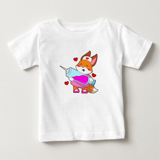 T-shirt Pour Bébé Renard en infirmière avec seringue (Devant)