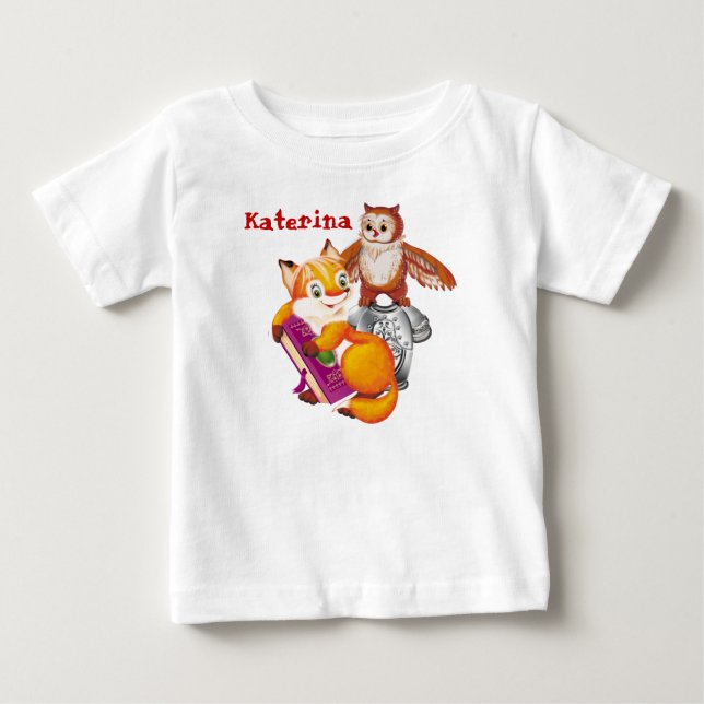 T-shirt Pour Bébé renard et hibou (Devant)
