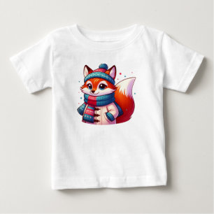 T-shirt Pour Bébé Renard mignon en hiver avec bonnet et écharpe