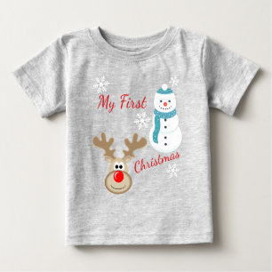 T-shirt Pour Bébé Renne Rudolph, Noël de bébé de bonhomme de neige