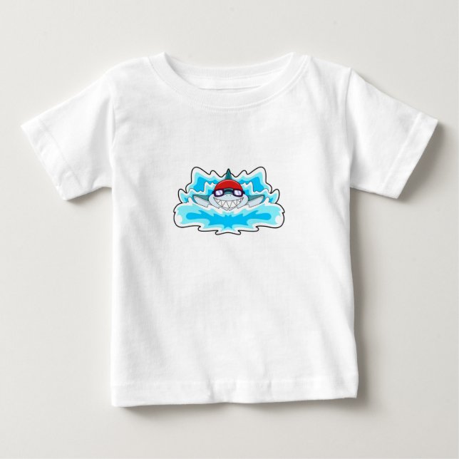 T-shirt Pour Bébé Requin à nager avec lunettes de natation (Devant)