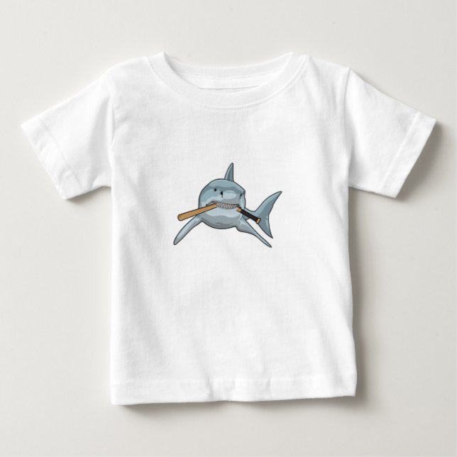 T-shirt Pour Bébé Requin au baseball avec batte de baseball (Devant)