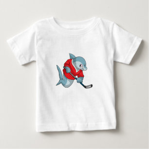 T-shirt Pour Bébé Requin au hockey sur glace avec bâton de hockey su