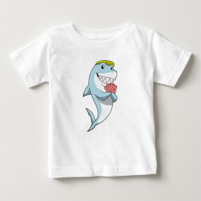 T-shirt Pour Bébé Requin au Poker avec cartes de Poker (Devant)