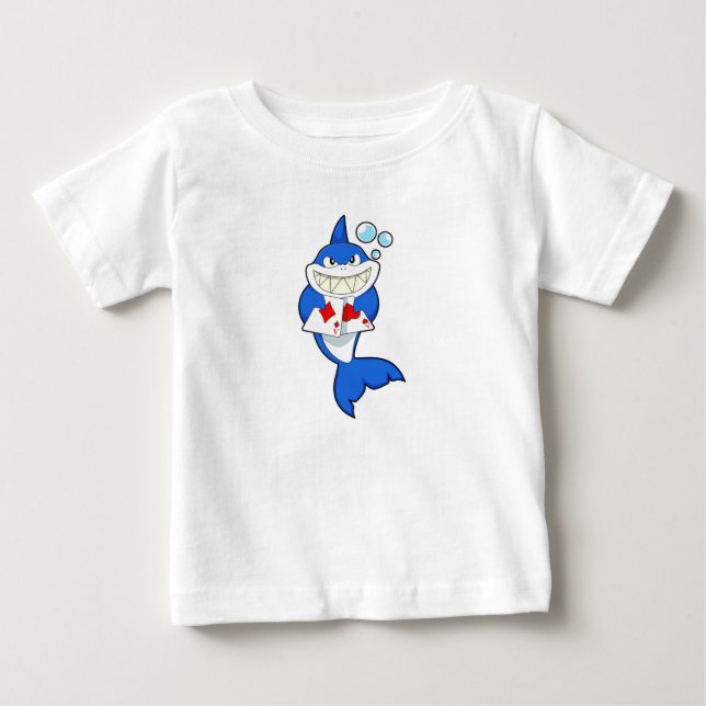 T-shirt Pour Bébé Requin au Poker avec cartes de Poker (Devant)
