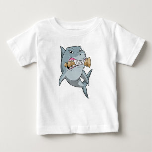T-shirt Pour Bébé Requin aux échecs avec pièce d'échecs King
