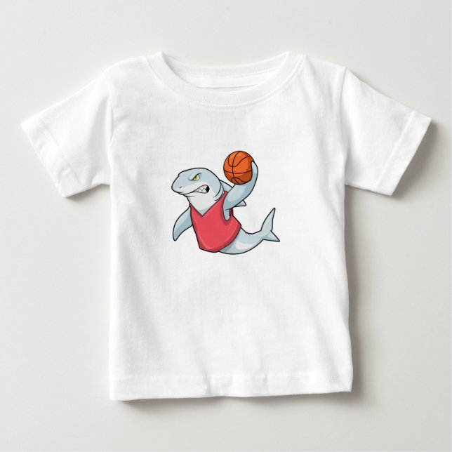 T-shirt Pour Bébé Requin aux sports avec basket-ball (Devant)