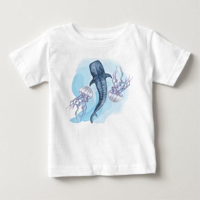 T-shirt Pour Bébé Requin Baleine. Aquarelle (Devant)
