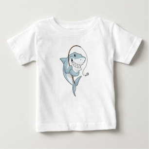 T-shirt Pour Bébé Requin comme pêcheur avec canne à pêche