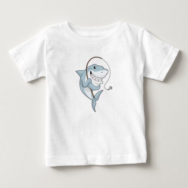 T-shirt Pour Bébé Requin comme pêcheur avec canne à pêche (Devant)