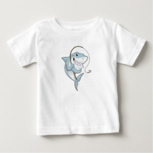 T-shirt Pour Bébé Requin en pêcheur avec canne à pêche