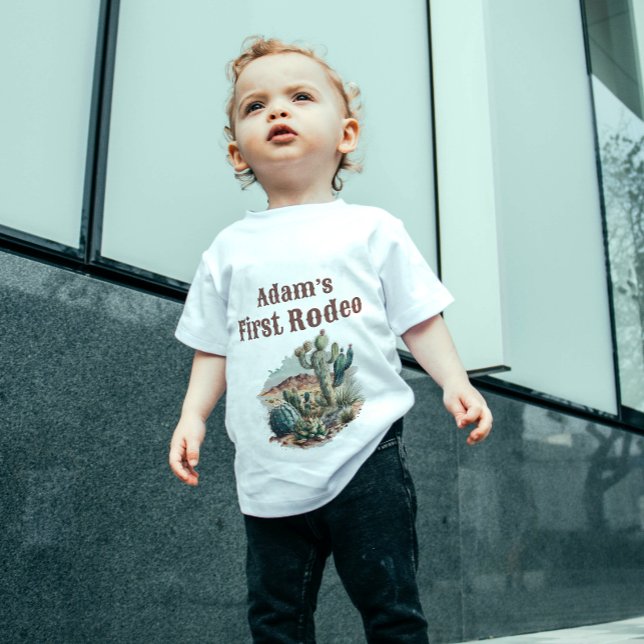 T-shirt Pour Bébé Rétro 1er Premier Rodéo Cactus Anniversaire Occide (Créateur téléchargé)