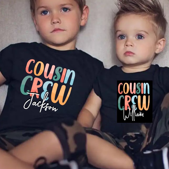 T-shirt Pour Bébé Rétro Custom Cousin Crew Ajouter votre nom Noir (Créateur téléchargé)