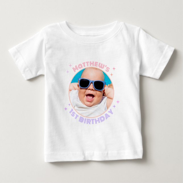 T-shirt Pour Bébé Retro Funky 90s Disco Ball Happy Birthday Photo (Devant)