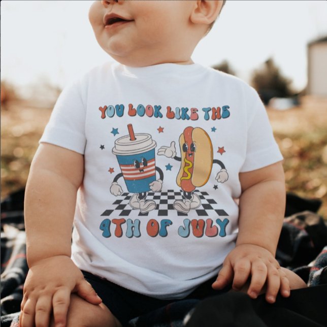 T-shirt Pour Bébé Retro Juillet 4Fête de l'Indépendance Pique-nique  (Créateur téléchargé)