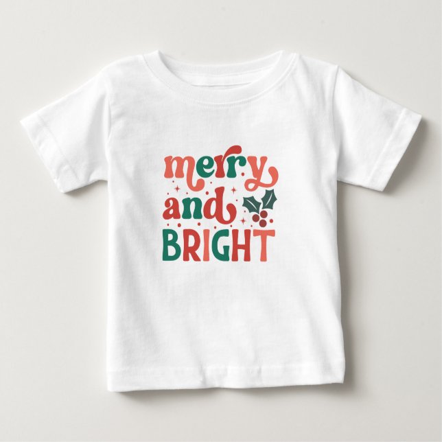 T-shirt Pour Bébé Retro Merry & Bright Christmas (Devant)