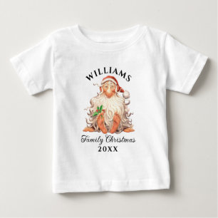 T-shirt Pour Bébé Retro Noël en famille avec Santa avec nom et année
