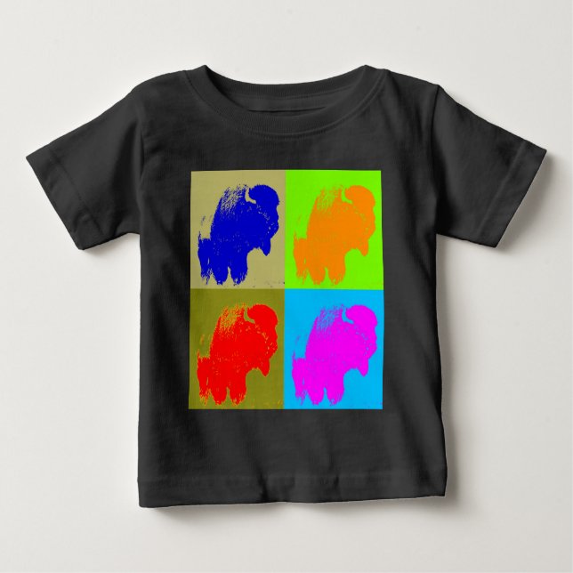 T-shirt Pour Bébé Retro Pop Art Bison Buffalo (Devant)