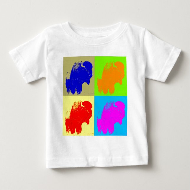 T-shirt Pour Bébé Retro Pop Art Bison Buffalo (Devant)
