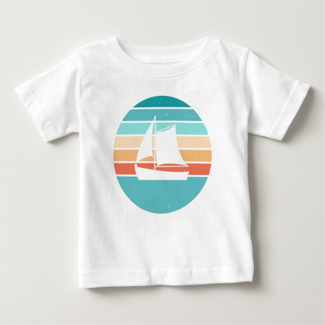 T-shirt Pour Bébé Retro Sunset Effet Perdu + Voilier (Devant)