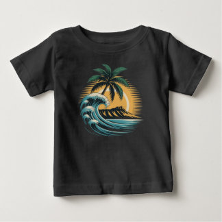 T-shirt Pour Bébé Retro Tropical Surf -Vintage Great Wave Palm Tree 