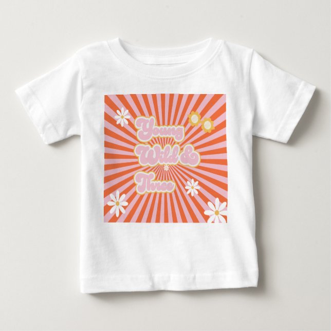 T-shirt Pour Bébé Retro Young Wild et trois Anniversaire (Devant)