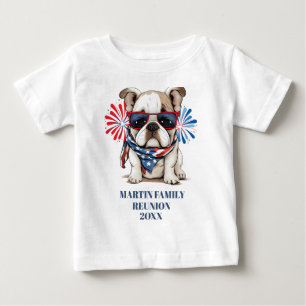 T-shirt Pour Bébé Réunion de famille Bulldog Rouge Bleu 4 juillet