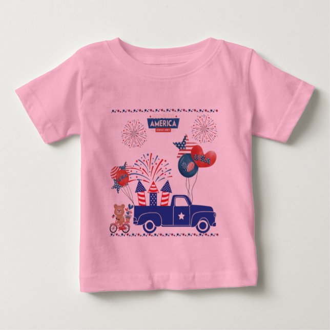 T-shirt Pour Bébé Rêves de feu d'artifice de liberté rose (Devant)