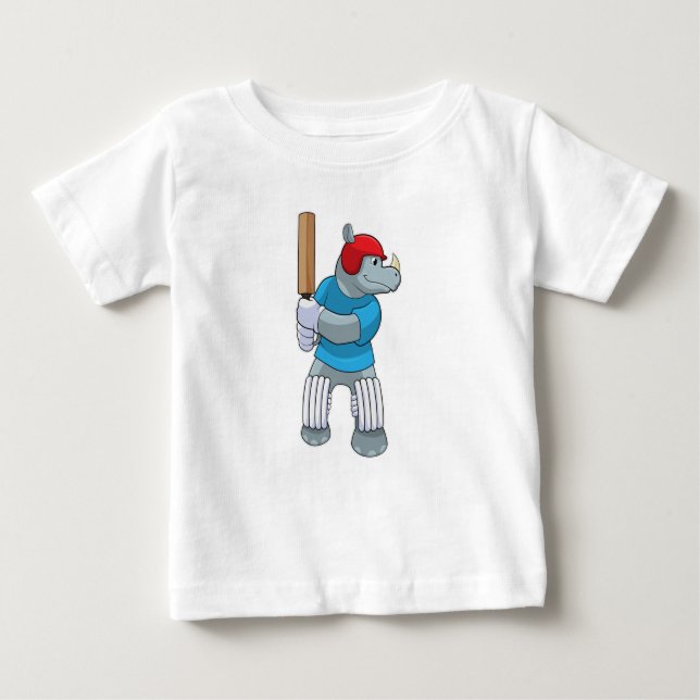 T-shirt Pour Bébé Rhino au cricket avec chauve-souris de cricket (Devant)