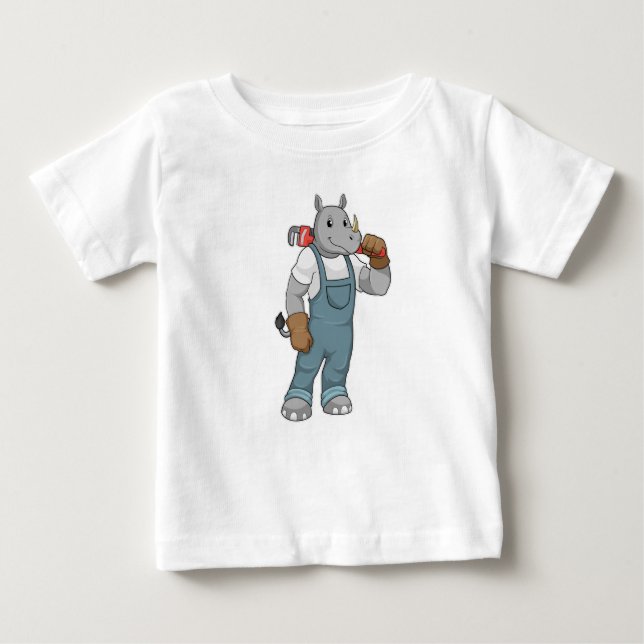 T-shirt Pour Bébé Rhino en Handyman avec Pince à pompe à eau (Devant)