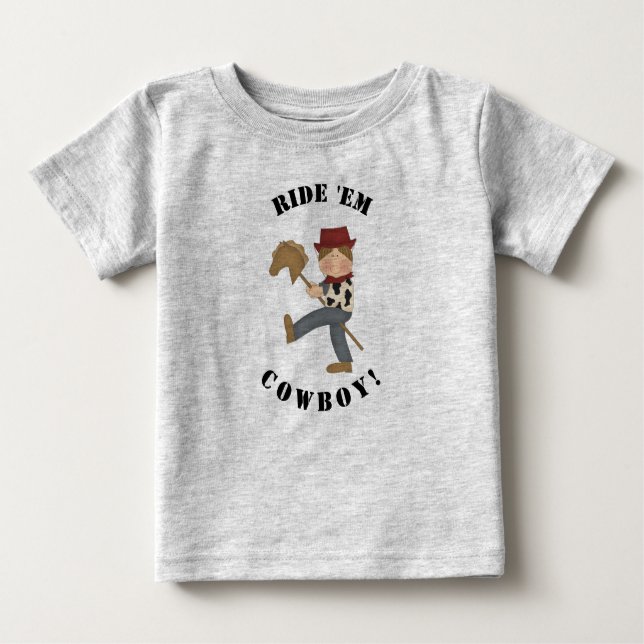 T-shirt Pour Bébé Ride 'Em Cowboy (cheveux bruns) (Devant)