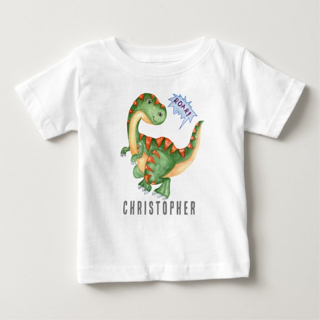 T-shirt Pour Bébé ROAR Cute Green Dinosaur Garçons (Devant)