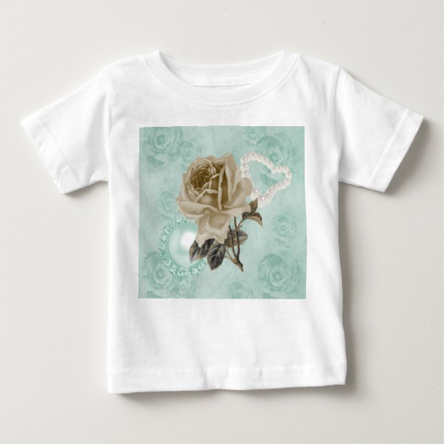 T-shirt Pour Bébé Robe blanche à volants et roses en ivoire vert men (Devant)