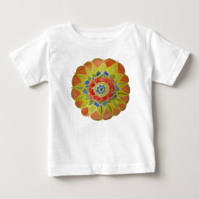 T-shirt Pour Bébé Robe de bébé mandala peinte à la main rose jaune (Devant)