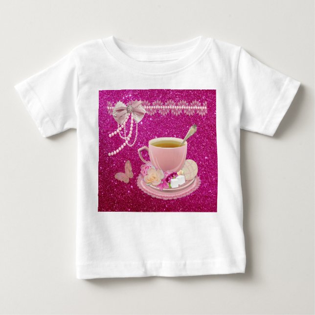 T-shirt Pour Bébé Robe de bébé rose vif à paillettes et volants pour (Devant)