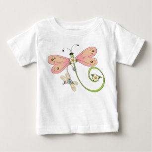 T-shirt Pour Bébé Robe rose d'insecte de vert bleu de libellules