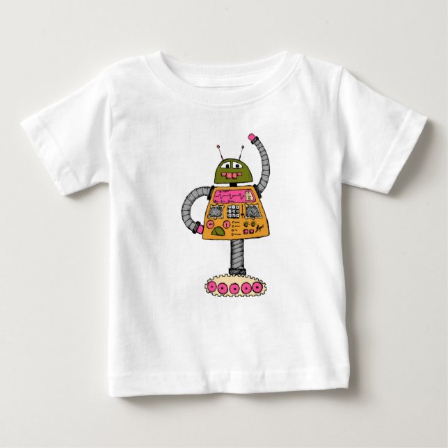 T-shirt Pour Bébé Robot Frankie, orange sur blanc (Devant)