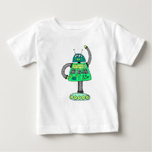 T-shirt Pour Bébé Robot Frankie, vert sur blanc